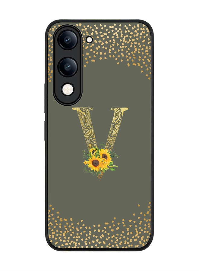 For vivo Y29s 5G / Y19s 5G Case,Slim fit Camera Protection, Shockproof Thin Phone cover  - Custom Floral Monogram - V  (Olive Green )